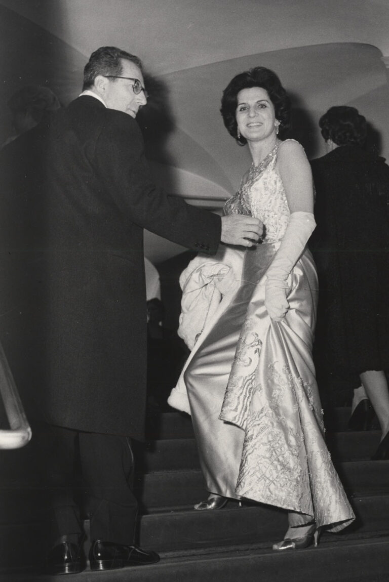 Fulvio Bracco with wife, Anita Coppini, at La Scala Opera House in Milan, 1956