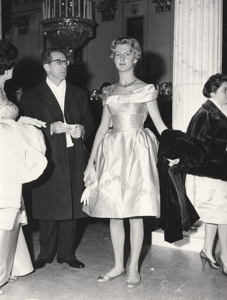Fulvio and Diana Bracco in the foyer of La Scala in Milan, 1956