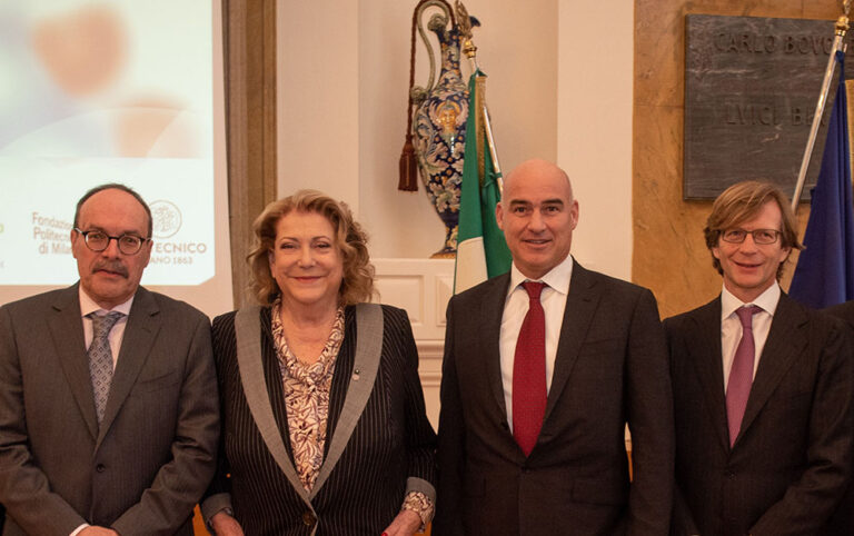 Eduard Felder, Diana Bracco, Ferruccio Resta e Fulvio Renoldi Bracco durante la consegna del premio Felder, Fondazione Bracco Milano, 2019