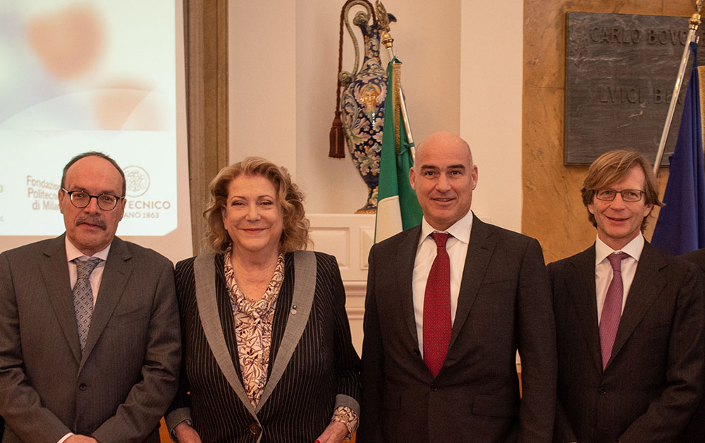 Eduard Felder, Diana Bracco, Ferruccio Resta and Fulvio Renoldi Bracco during the delivery of the Ernst Felder award, Bracco Foundation Milan, 2019