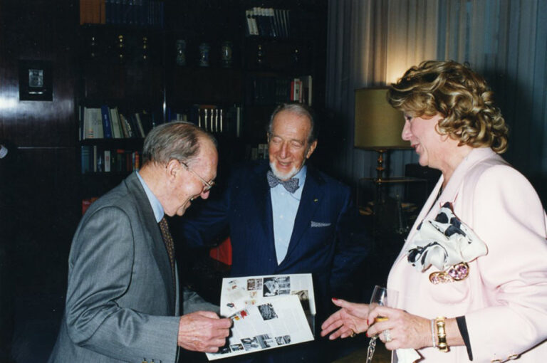 Fulvio and Diana Bracco meet Professor Ernst Felder on Fulvio’s 90th birthday, 1999