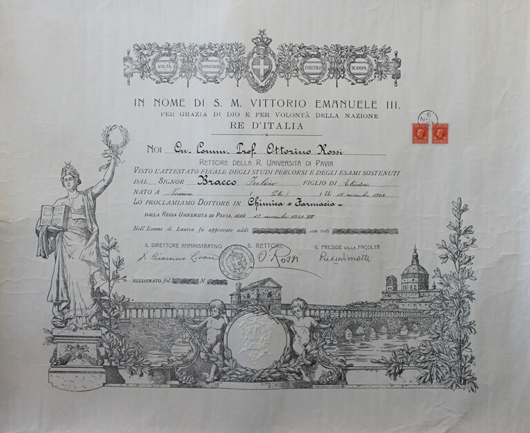 Fulvio Bracco’s degree in Chemistry & Pharmacy, 1935