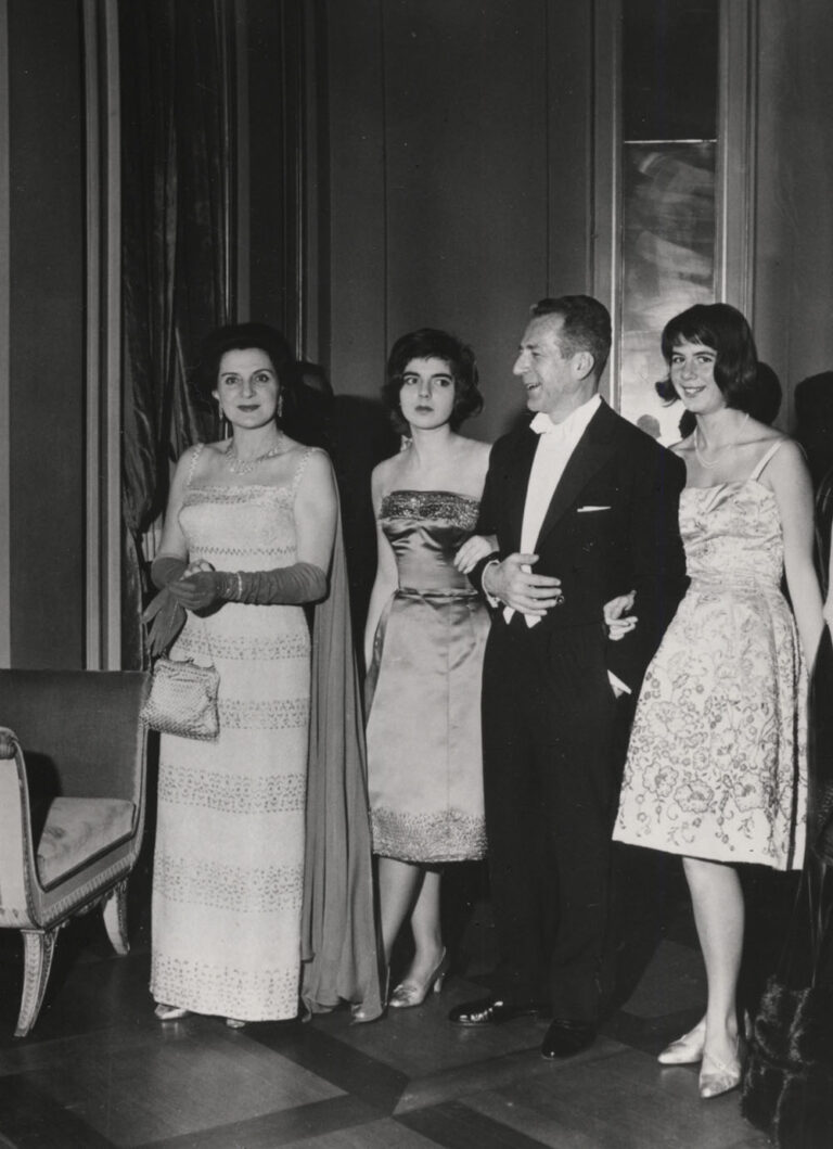 Fulvio Bracco with his wife, Anita, and daughters, Adriana and Gemma, at opening performance at La Scala in Milan, early 1960s
