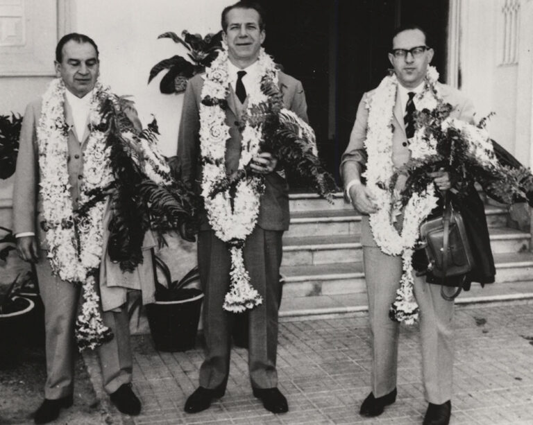 Marcel Leclerc, Fulvio Bracco and Ernst Felder on a business trip to India, 1964