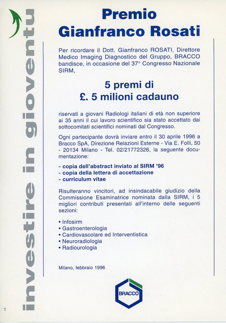 "Investire in gioventù” (‘Invest in youth’) project, Gianfranco Rosati Prize, 1996