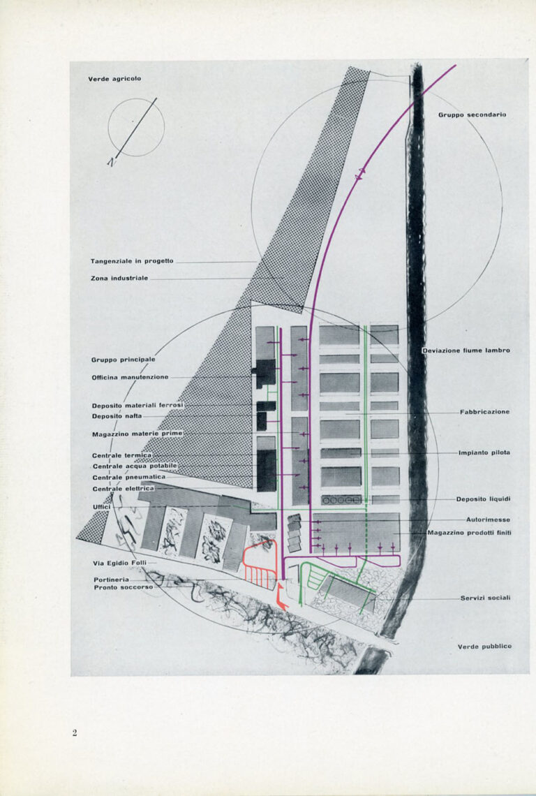 Piantina con il dettaglio di edifici dello stabilimento Bracco a Milano Lambrate, primi anni '50