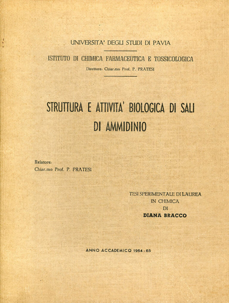 Cover of Diana Bracco's experimental thesis in Chemistry, 1964-65