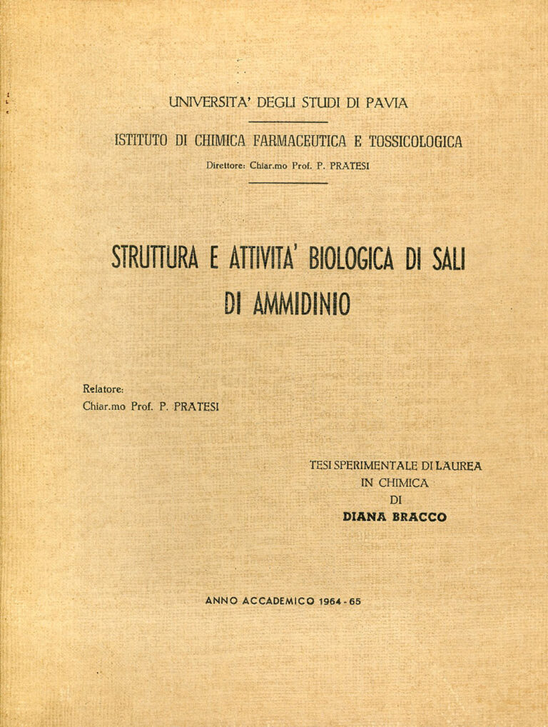 Copertina della Tesi di Laurea sperimentale in Chimica di Diana Bracco, a.a 1964-65