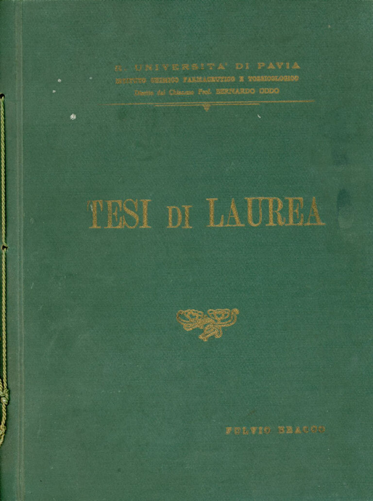 Cover of Fulvio Bracco's experimental degree thesis, 1935