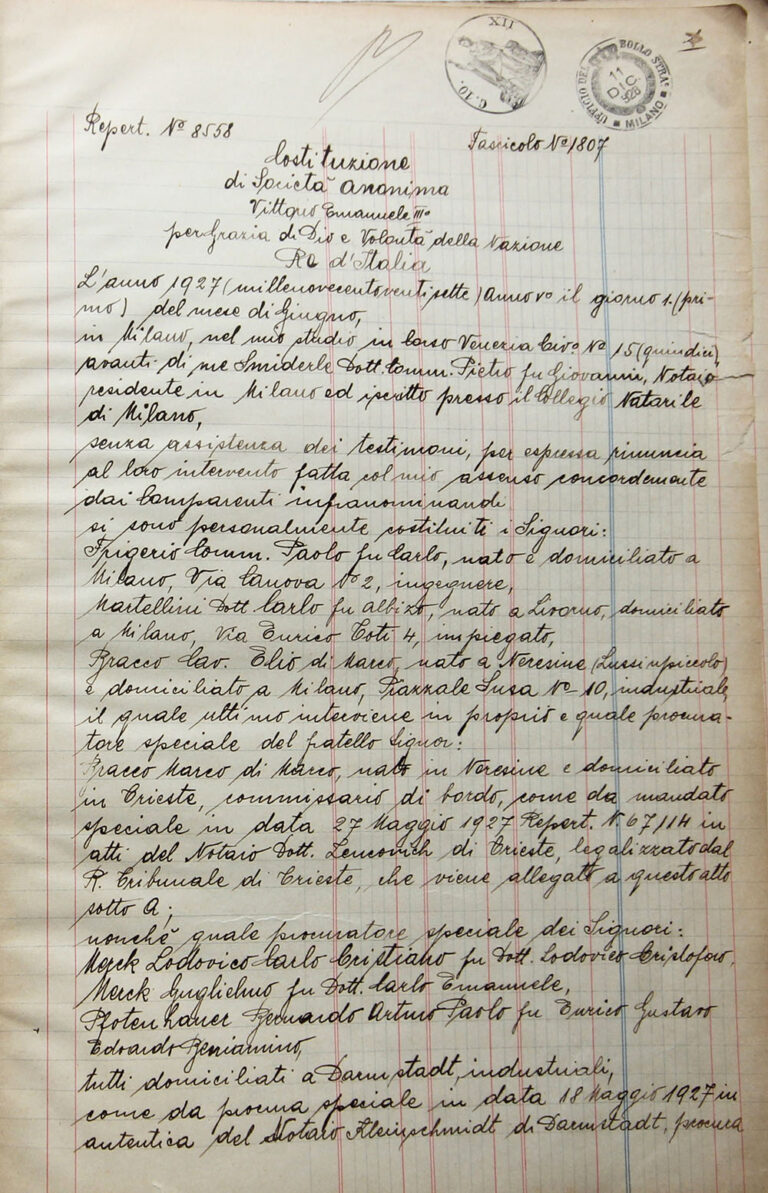 Deed of incorporation of Società Italiana Prodotti E. Merck, 1 June 1927