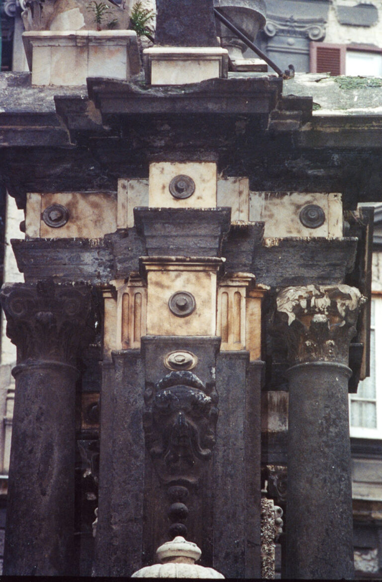 Detail of “Sellaria” Fountain before restoration, Piazzetta del Grande Archivio, Naples, 2000