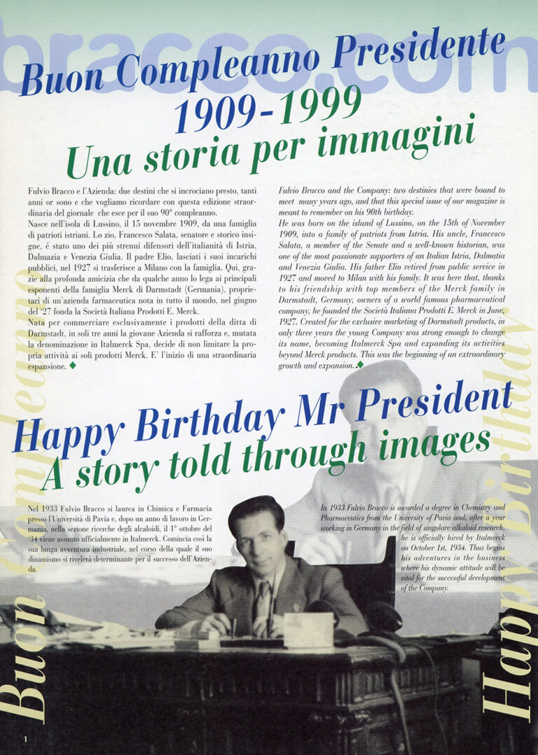 Special issue of Bracco.com magazine dedicated to Fulvio Bracco's 90th birthday, November 1999