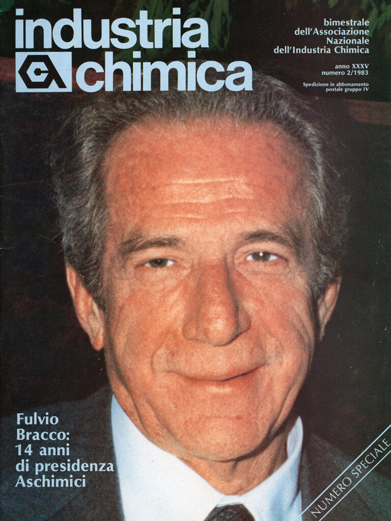 Fulvio Bracco, President of Aschimici (National Association of Chemical Industry), on the cover of the special issue of the bimonthly Chemical Industry, 1983 n. 2