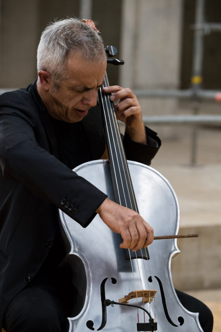 Cellist Giovanni Sollima in Concert dedicated to the workers to celebrate the end of the first part of the construction of the new "Roberto de Silva" Civic Theater, 10 September 2020