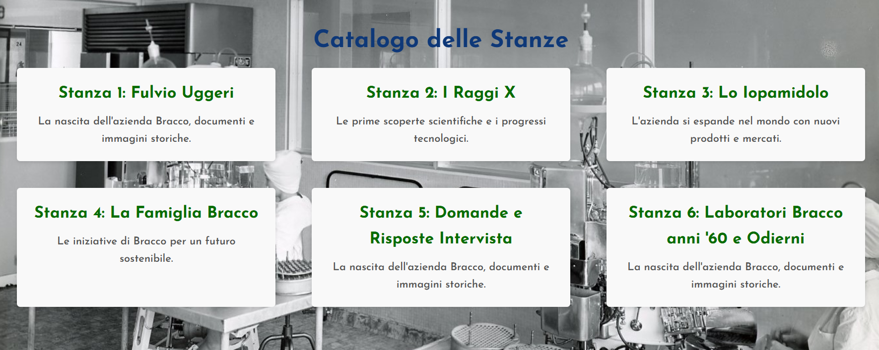 Il museo virtuale Bracco, catalogo delle stanze