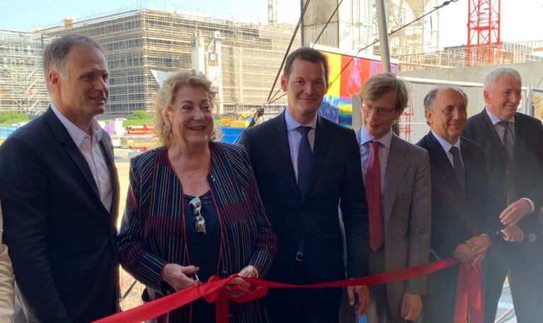 Diana Bracco e Fulvio Renoldi Bracco, in occasione del 30° anniversario di Bracco Suisse, durante la posa della prima pietra del progetto Hexagon, 28 giugno 2019